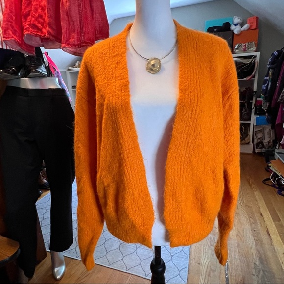 H&M Orange Cardigan Wool Blend Small Sweater with Relaxed Fit - Picture 7 of 7